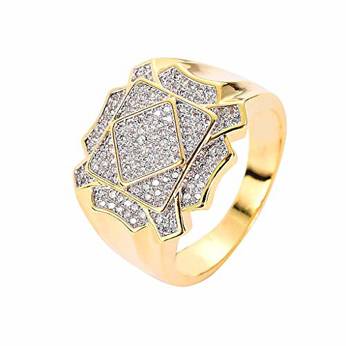 

LKV 14K Gold Hiphop Ring for Men and Women, 5A Cubic Zirconia Stone Used for Ring (GOLD, 10)