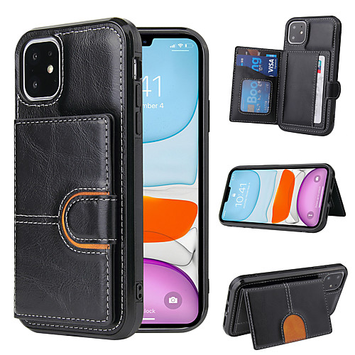 

Phone Case For Apple Back Cover Leather iPhone 12 Pro Max 11 SE 2020 X XR XS Max 8 7 6 Card Holder Shockproof with Stand Solid Color PU Leather TPU