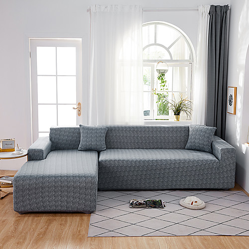 

Sofa Cover Contracted Light Gray Print Dustproof Stretch Super Soft Fabric L Shape Sofa (You will Get 1 Throw Pillow Case as free Gift)