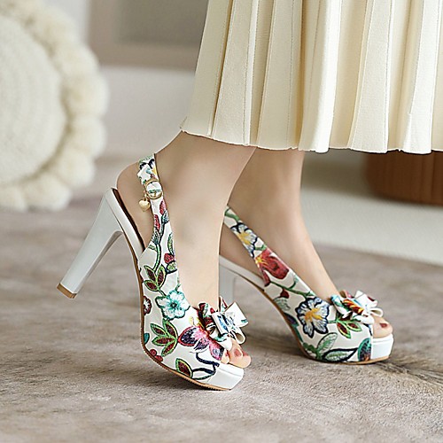 

Women's Sandals Platform Sandals Chunky Heel Peep Toe PU Synthetics White Yellow Black