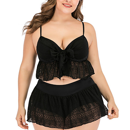 

Women's Bikini 2 Piece Swimsuit Open Back Slim Solid Color Abstract Black Plus Size Swimwear Padded Strap Bathing Suits New Fashion Sexy / Padded Bras