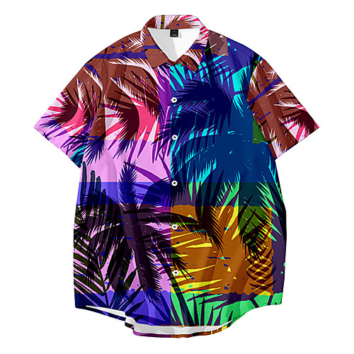 

Men's Shirt 3D Print Graphic 3D Button-Down 3D Print Short Sleeve Casual Tops Casual Hawaiian Rainbow