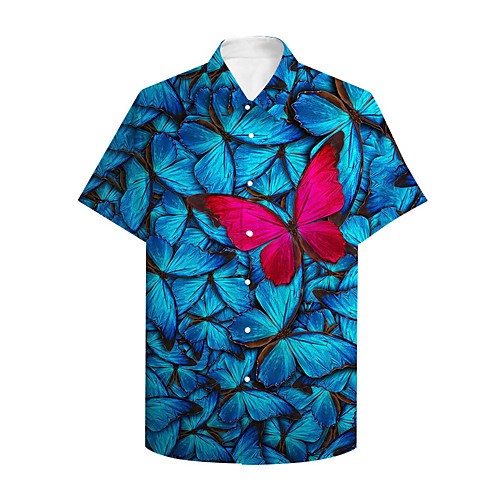 

Men's Shirt 3D Print Butterfly Graphic Prints Button-Down Print Short Sleeve Daily Tops Casual Hawaiian Blue
