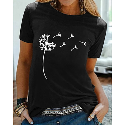 

Women's Dandelion T shirt Graphic Dandelion Print Round Neck Basic Tops 100% Cotton Black