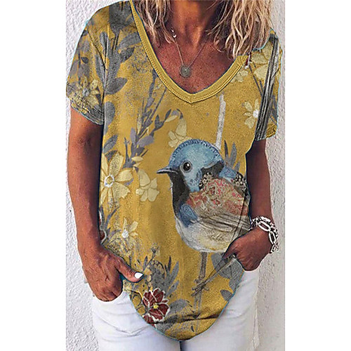 

Women's T shirt 3D Animal V Neck Tops Basic Basic Top Yellow