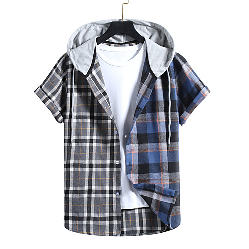 

Men's Shirt Lattice Short Sleeve Casual Tops Casual Black / Gray
