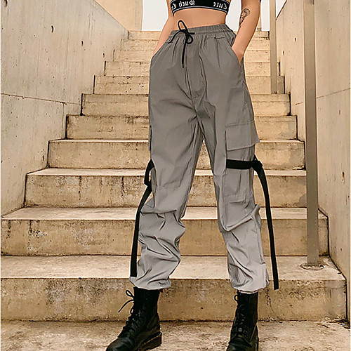 

Women's Streetwear Chino Comfort Club Weekend Pants Pants Color Block Full Length Elastic Waist Luminous Grey