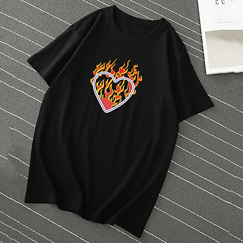 

Men's Unisex T shirt Hot Stamping Heart Plus Size Print Short Sleeve Casual Tops 100% Cotton Basic Casual Fashion Black