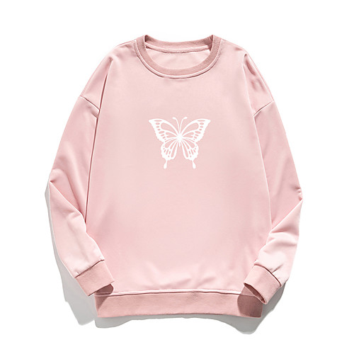 

Women's Hoodie Sweatshirt Butterfly Print Daily Other Prints Basic Hoodies Sweatshirts Loose Blue Blushing Pink White