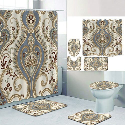 

Bathroom Shower Curtain & Mat Set Modern Polyester New Design