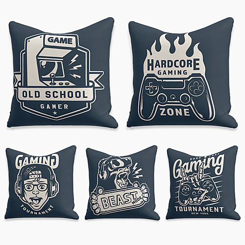 

5 pcs Linen Pillow Cover, Cartoon Square Zipper Polyester Traditional Classic