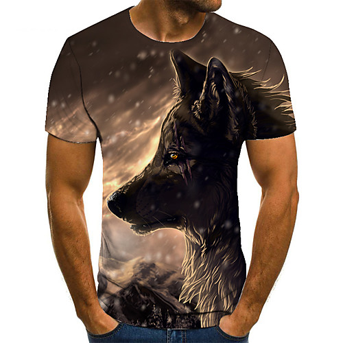 

Men's T shirt Shirt 3D Print Animal 3D Print Print Short Sleeve Casual Tops Casual Fashion Round Neck Light Yellow
