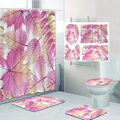 

Beautiful Autumn Leaves Pattern Printing Bathroom Shower Curtain Leisure Toilet Four-Piece Design