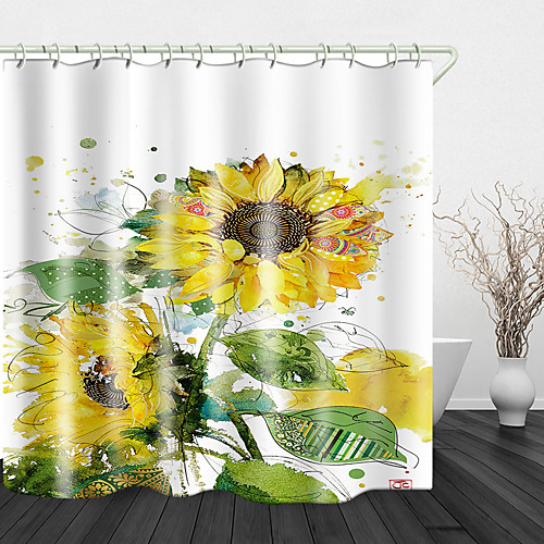 

Hand Drawn Beautiful Sunflower Print Waterproof Fabric Shower Curtain for Bathroom Home Decor Covered Bathtub Curtains Liner Includes with Hooks 72 Inch