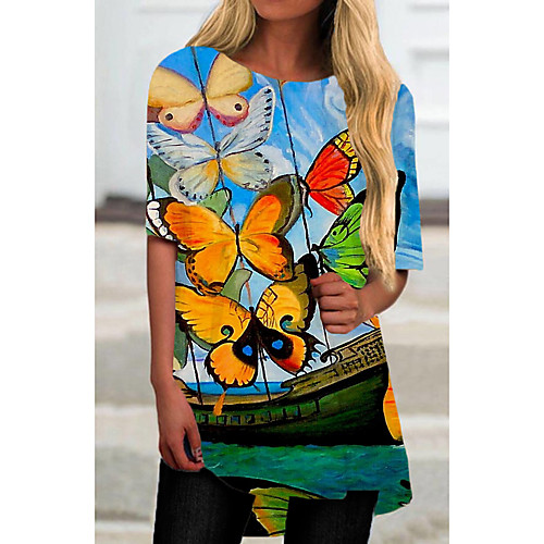 

Women's Shift Dress Short Mini Dress Blue Black Half Sleeve Print Animal Print Fall Spring Round Neck Casual Holiday 2021 S M L XL XXL 3XL