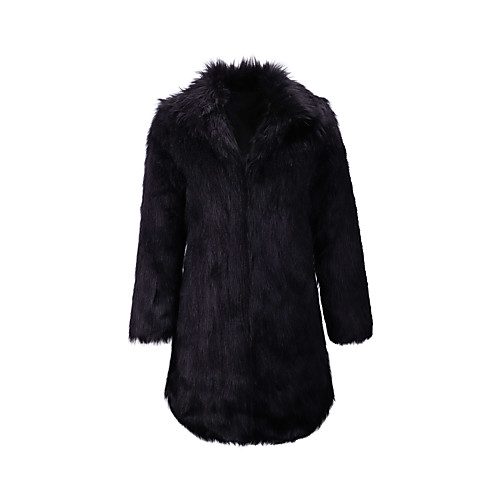 

Women's Faux Fur Coat Going out Fall Winter Long Coat Turtleneck Regular Fit Warm Elegant & Luxurious Jacket Long Sleeve Solid Colored Black