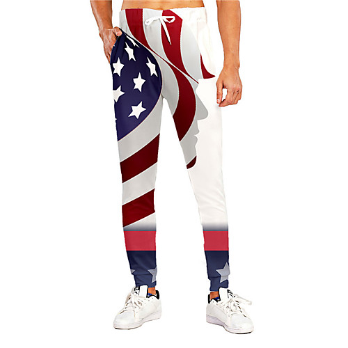 

Men's Casual Athleisure Outdoor Sports Daily Sports Pants Sweatpants Trousers Pants Graphic Prints Flag Full Length Print White
