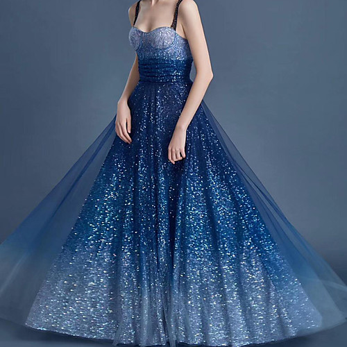 

A-Line Color Block Sparkle Wedding Guest Prom Dress Sweetheart Neckline Sleeveless Floor Length Sequined with Pleats Sequin 2021