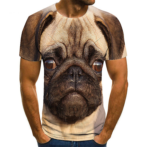 

Men's T shirt Shirt 3D Print Animal 3D Print Print Short Sleeve Casual Tops Casual Fashion Round Neck Light Brown