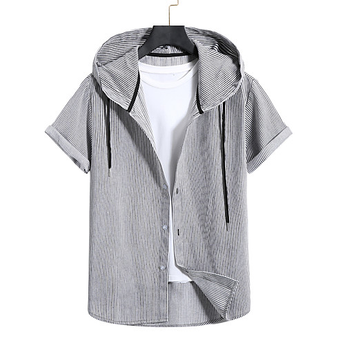 

Men's Shirt Lattice Short Sleeve Casual Tops Casual Gray / White