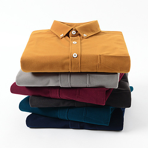 

Men's Shirt Solid Colored Button-Down Long Sleeve Casual Tops Business Simple Blue Yellow Wine / Work