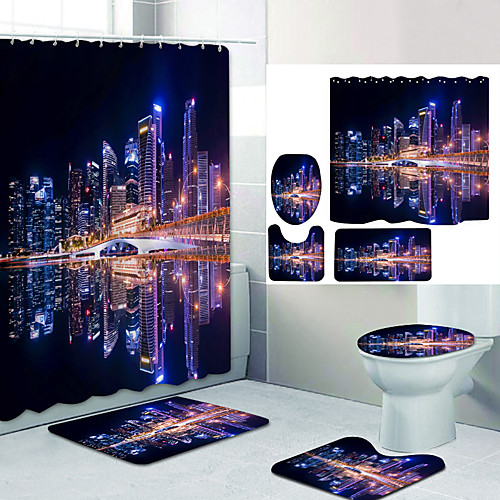 

Bathroom Shower Curtain & Mat Set Modern Polyester New Design