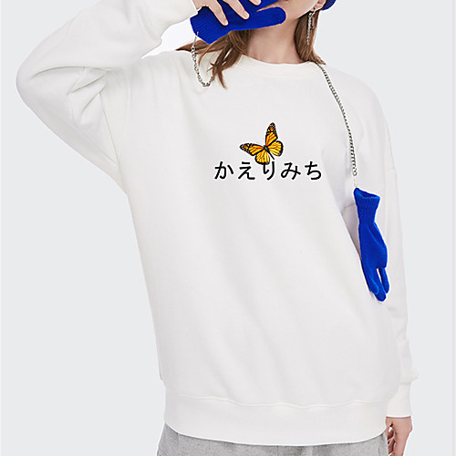 

Women's Hoodie Sweatshirt Butterfly Print Daily Other Prints Basic Hoodies Sweatshirts Loose Blue Blushing Pink White