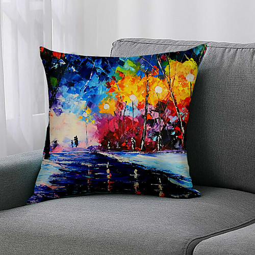 

Double Side 1 Pc Botanical Cushion Cover Print 45x45cm Faux Linen for Sofa Bedroom