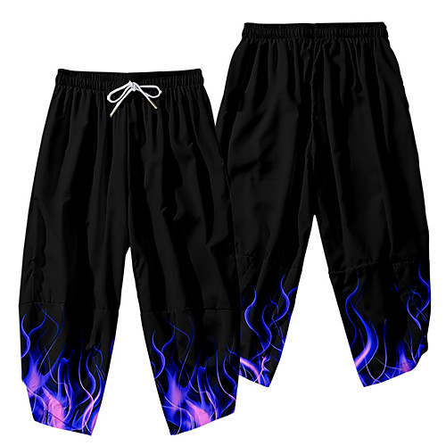 

Men's Casual / Sporty Athleisure Daily Sports Harem Loose Wide Leg Pants Flame Full Length 3D Print Elastic Waist Black
