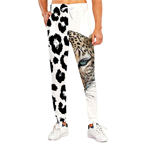 

Men's Casual Athleisure Outdoor Sports Daily Sports Pants Sweatpants Trousers Pants Leopard Graphic Prints Full Length Drawstring Print Black / White