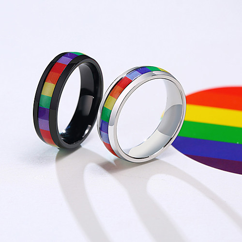 

Band Ring Retro Silver Black Stainless Steel Rainbow Stylish Simple Colorful 1pc 7 8 9 10 11