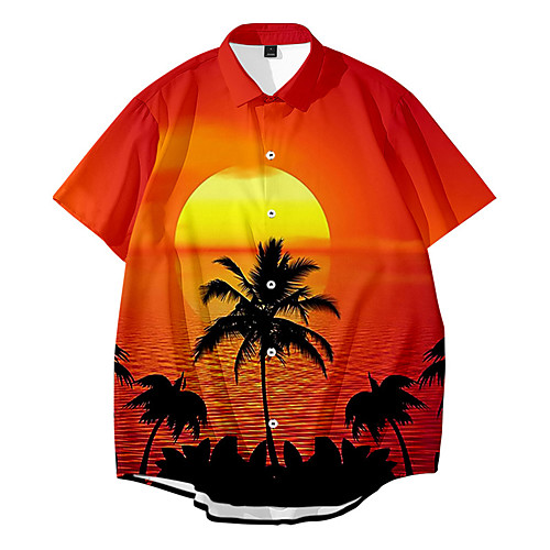 

Men's Shirt 3D Print Graphic 3D Button-Down 3D Print Short Sleeve Casual Tops Casual Hawaiian Orange