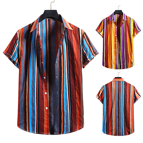 

Men's Shirt Other Prints Striped Colorful Print Short Sleeve Casual Tops Hawaiian Beach Button Down Collar Blue Purple