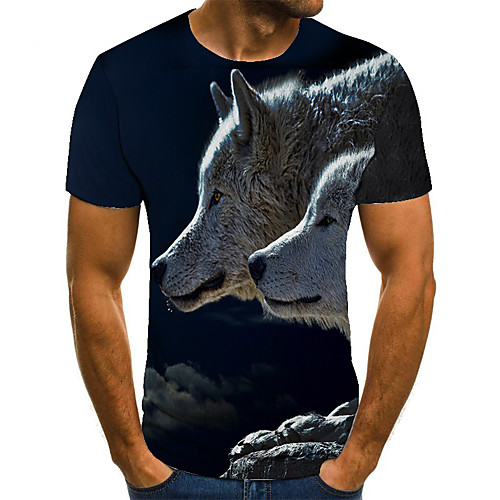 

Men's T shirt Shirt 3D Print Animal 3D Print Print Short Sleeve Casual Tops Casual Fashion Round Neck Blue