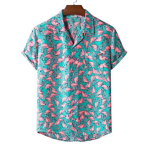 

Men's Shirt Other Prints Leaves Print Short Sleeve Casual Tops Hawaiian Classic Collar Light Green / Summer / Beach