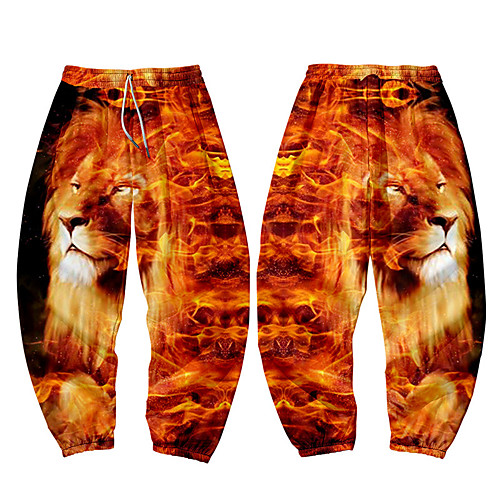 

Men's Casual / Sporty Athleisure Daily Sports Harem Loose Jogger Pants Sweatpants Pants Lion Full Length 3D Print Elastic Waist Black / Red