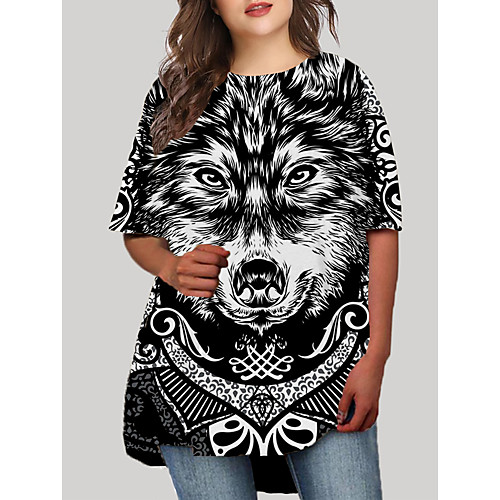 

Women's Plus Size Dress T Shirt Dress Tee Dress Short Mini Dress Half Sleeve Graphic Animal Print Casual Fall Spring Summer Black XL XXL 3XL 4XL 5XL