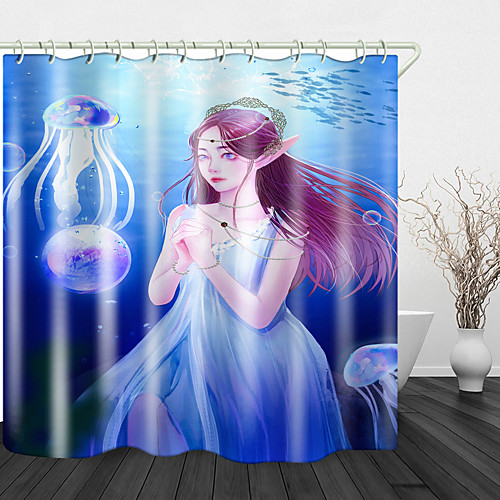 

Jellyfish in the sea Print Waterproof Fabric Shower Curtain for Bathroom Home Decor Covered Bathtub Curtains Liner Includes with Hooks 72 Inch