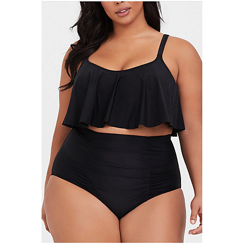 

Women's Tankini Swimsuit Solid Color Black Plus Size Swimwear Bathing Suits New Casual / Padded Bras / Beach