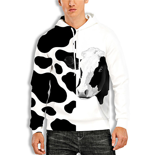 

Men's Pullover Hoodie Sweatshirt Graphic Prints Cow Print Hooded Daily Sports 3D Print 3D Print Casual Hoodies Sweatshirts Long Sleeve Black