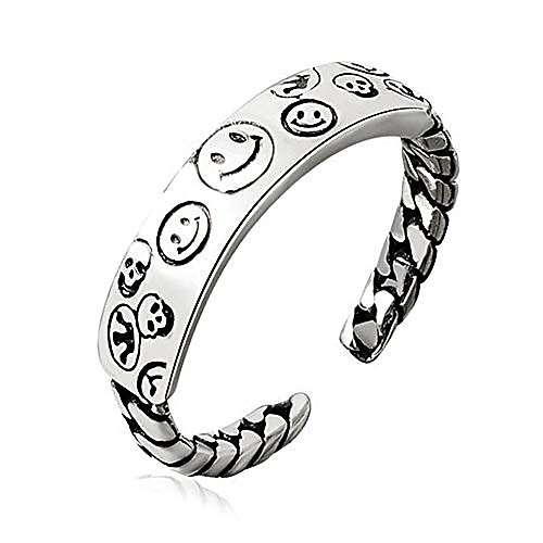 

silver smile face open ring for women men adjustable wide smiling statement ring fashion party jewelry (smile-1)