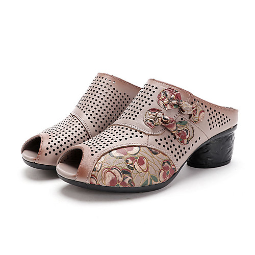 

Women's Sandals Vintage Clogs Chunky Heel Peep Toe Leather Sequin Solid Colored White Black Light Pink