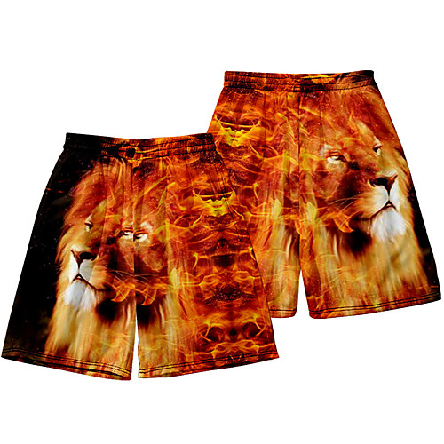 

Casual / Sporty Athleisure Men's Jogger Shorts Daily Holiday Pants Short Lion Elastic Waist 3D Print Black / Red