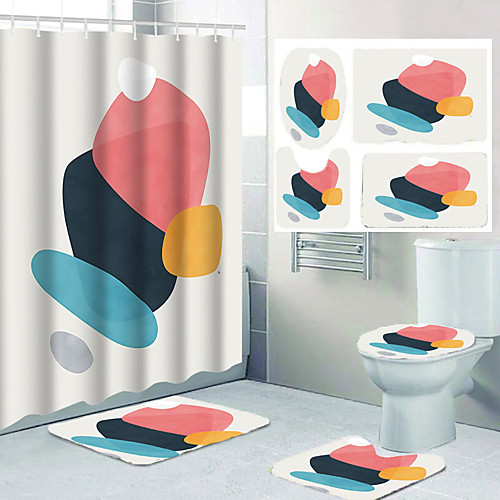 

Geometric Figure Bathroom Shower Curtain Leisure Toilet Four-piece Set