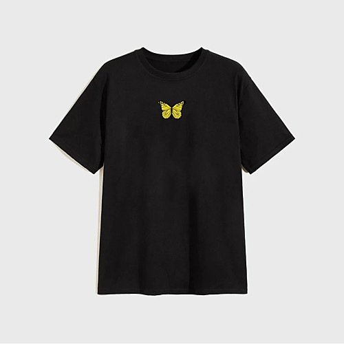 

Men's Unisex T shirt Hot Stamping Butterfly Animal Plus Size Print Short Sleeve Casual Tops 100% Cotton Basic Casual Fashion Black