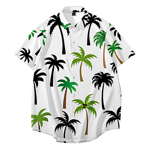 

Men's Shirt 3D Print Graphic 3D Button-Down 3D Print Short Sleeve Casual Tops Casual Hawaiian White