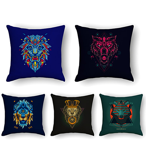 

Cushion Cover 5PCS Linen Soft Print Square Throw Pillow Cover Cushion Case Pillowcase for Sofa Bedroom 45 x 45 cm (18 x 18 Inch) Superior Quality Mashine Washable