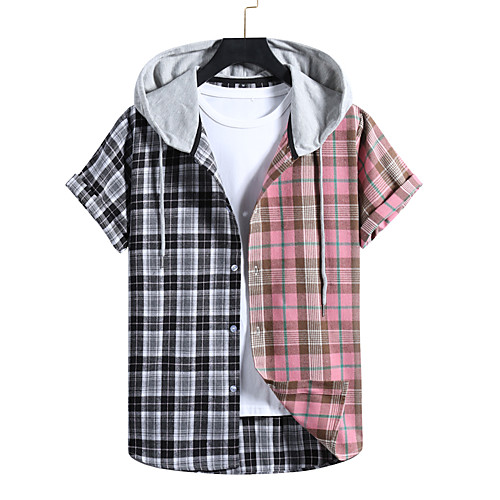 

Sweatshirt Shirt Men's Color Block Plain non-printing Patchwork Casual Short Sleeve Tops Blushing Pink