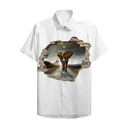

Men's Shirt 3D Print Graphic Prints Elephant Animal Button-Down Print Short Sleeve Daily Tops Casual Designer Big and Tall White / Summer
