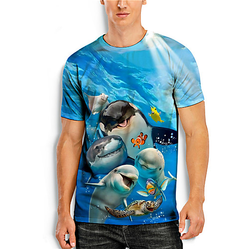 

Men's Tee T shirt Shirt 3D Print Graphic Prints Fish Animal Print Short Sleeve Daily Tops Casual Designer Big and Tall Round Neck Blue / Summer